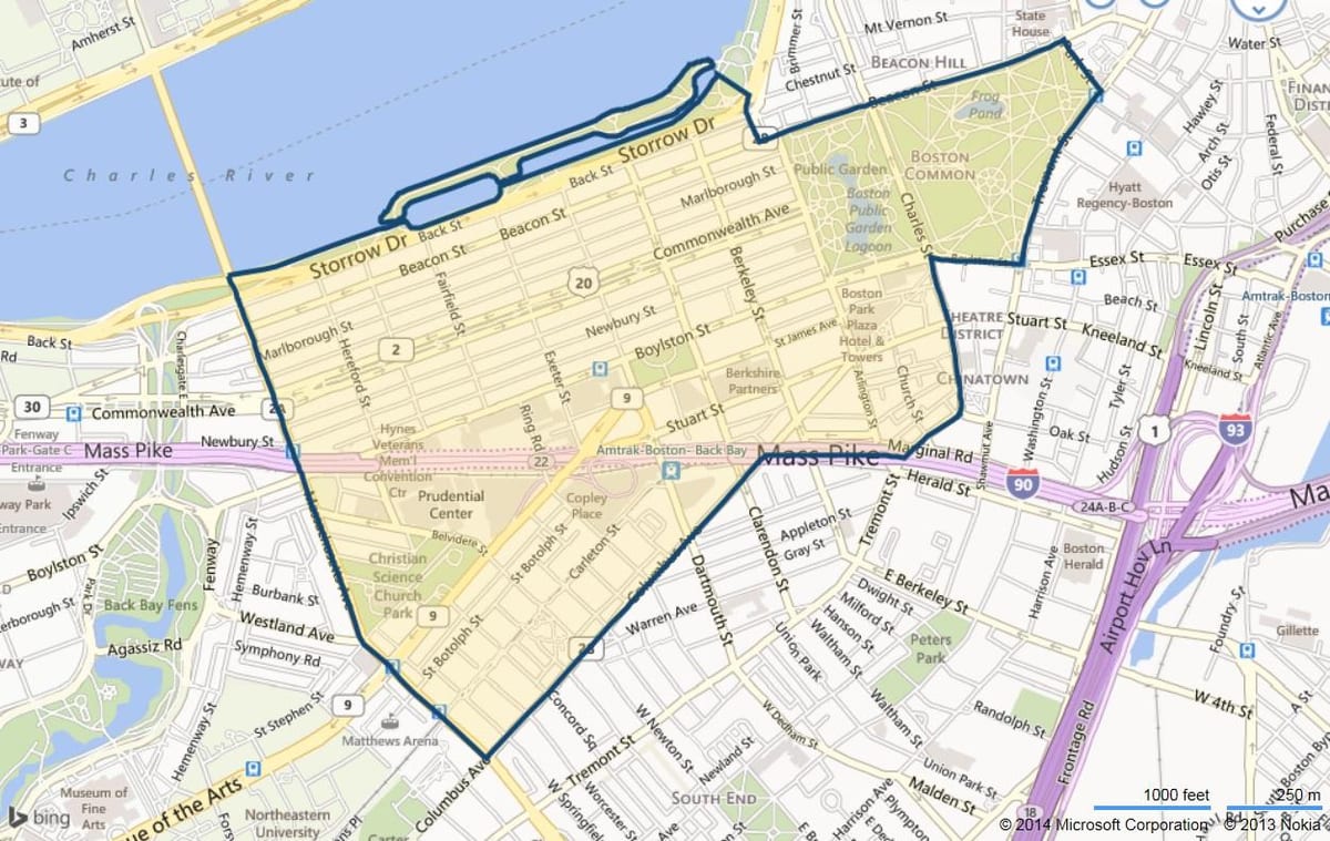 atgal Bay Bostono žemėlapyje