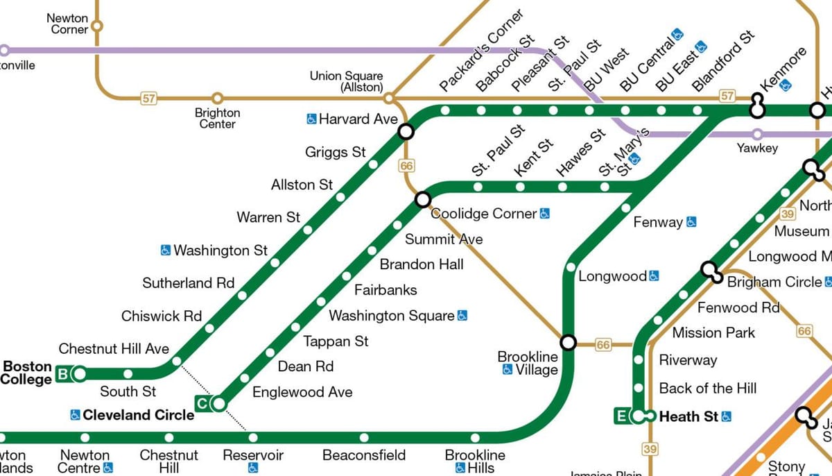 MBTA žalia linija žemėlapyje