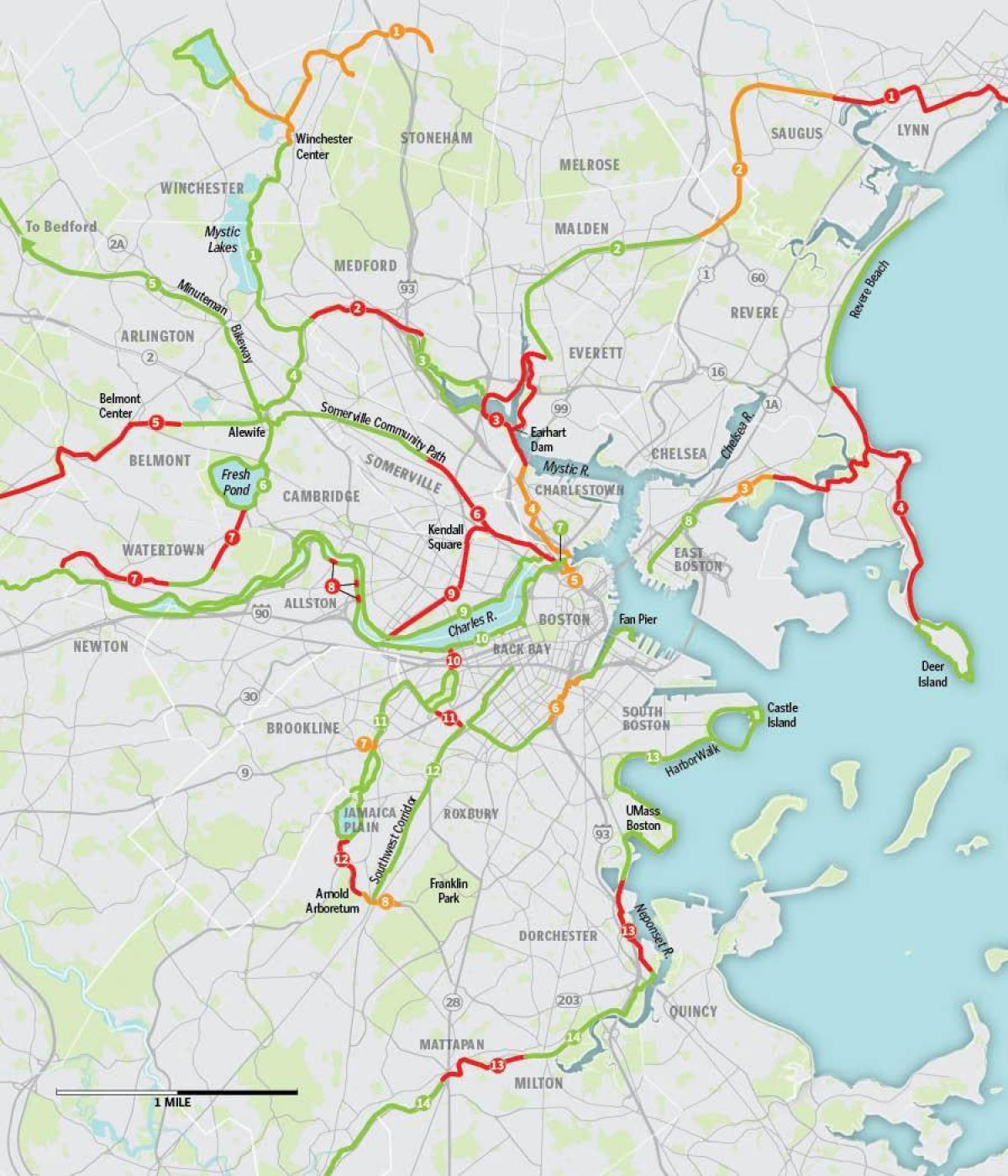 žemėlapis Bostono dviratį