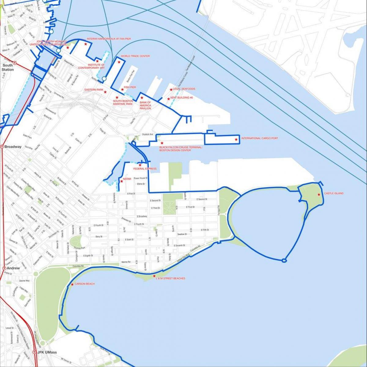 harborwalk Bostono žemėlapyje