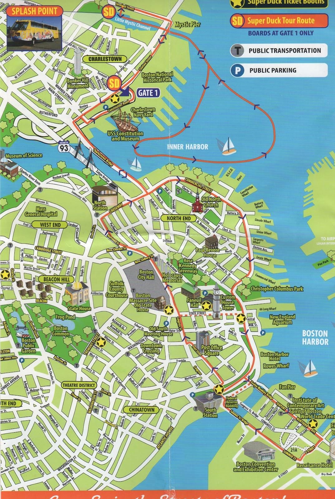 žemėlapis Bostono lankytinos vietos