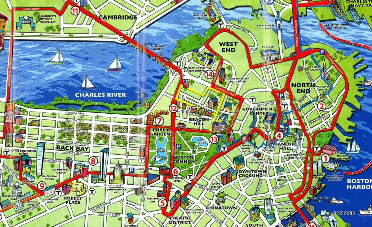 žemėlapis Bostono atrakcionai