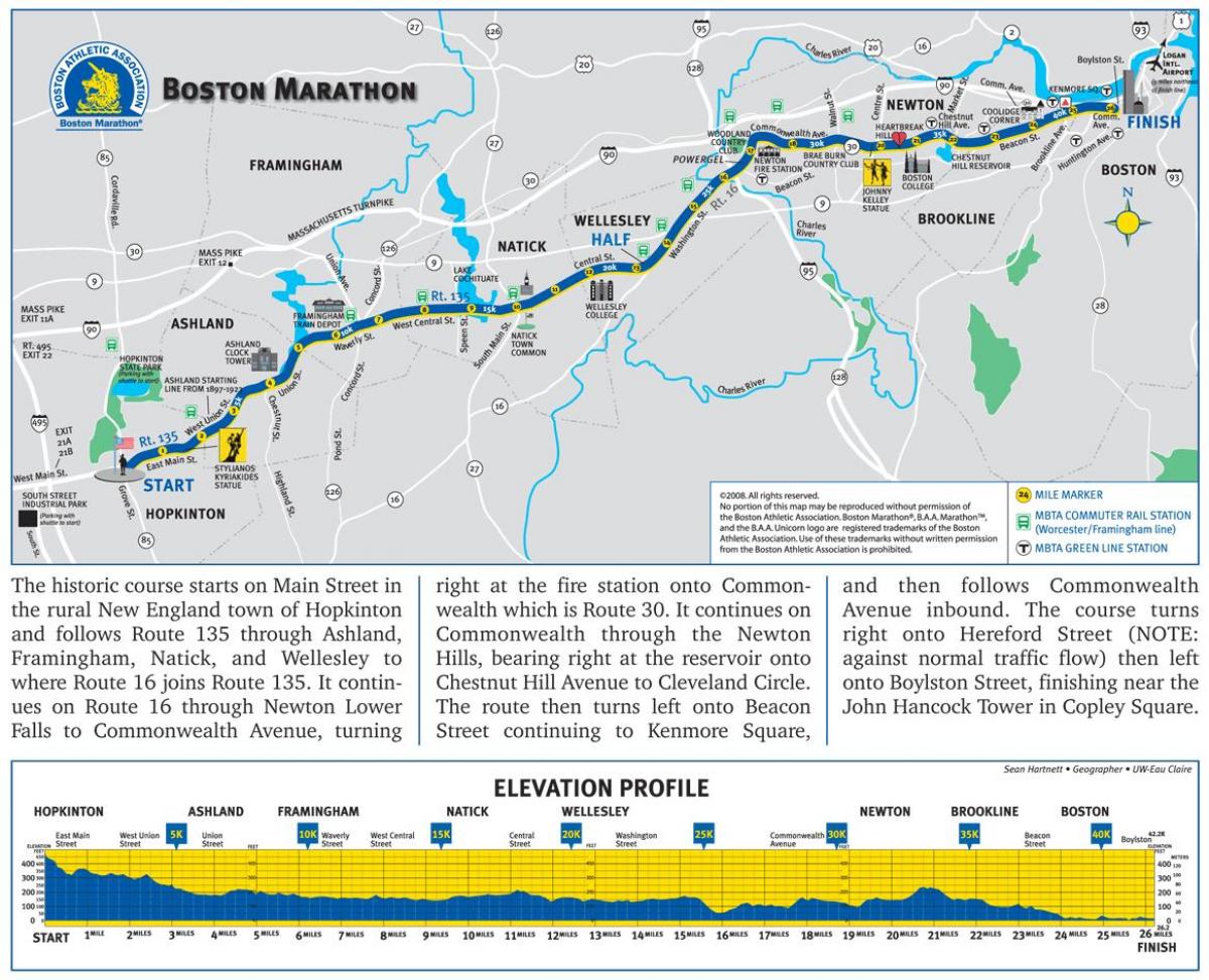 Bostono maratono aukštis žemėlapyje