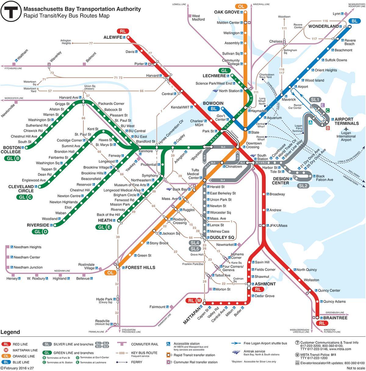 T traukinio Bostono žemėlapyje