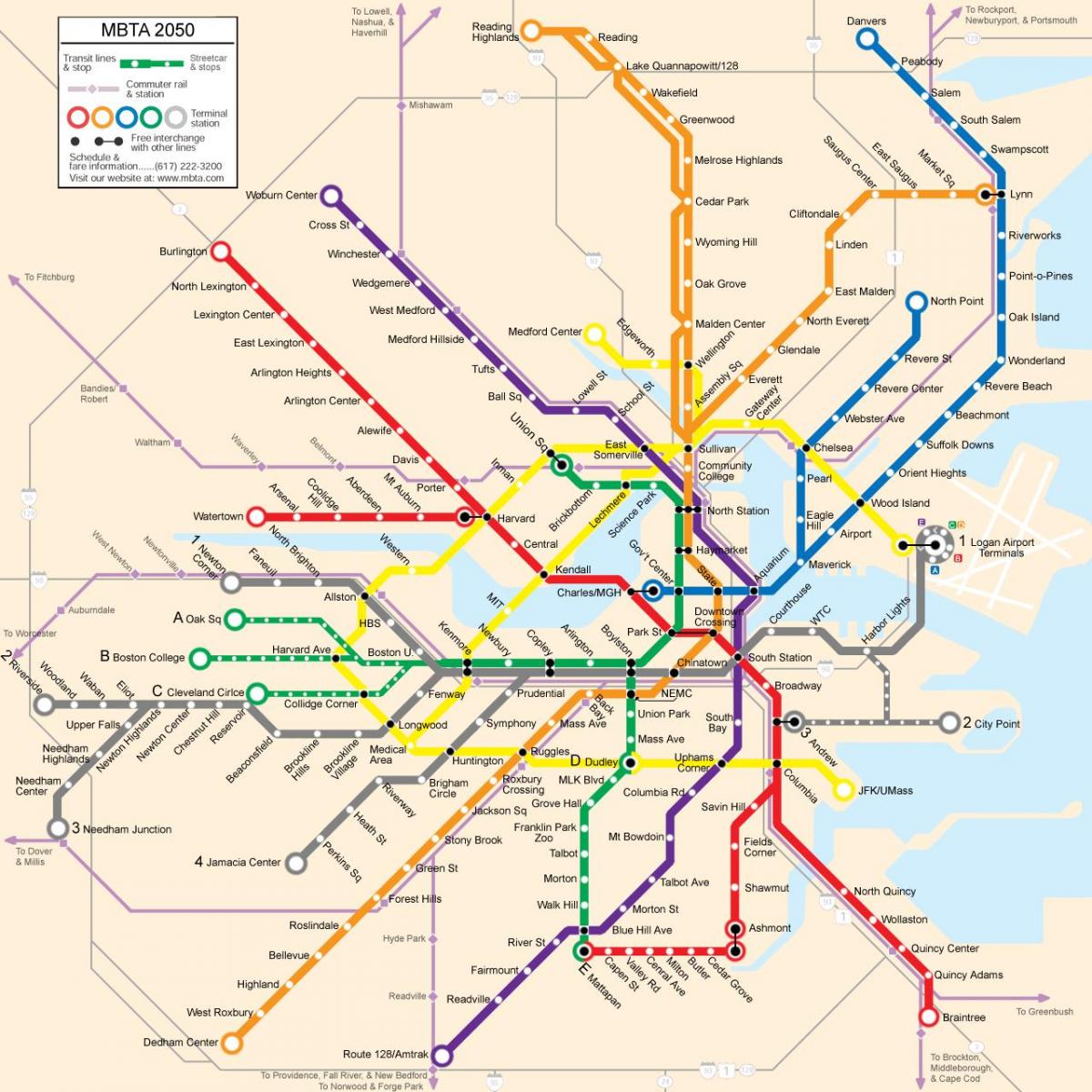 Bostono viešojo transporto žemėlapis