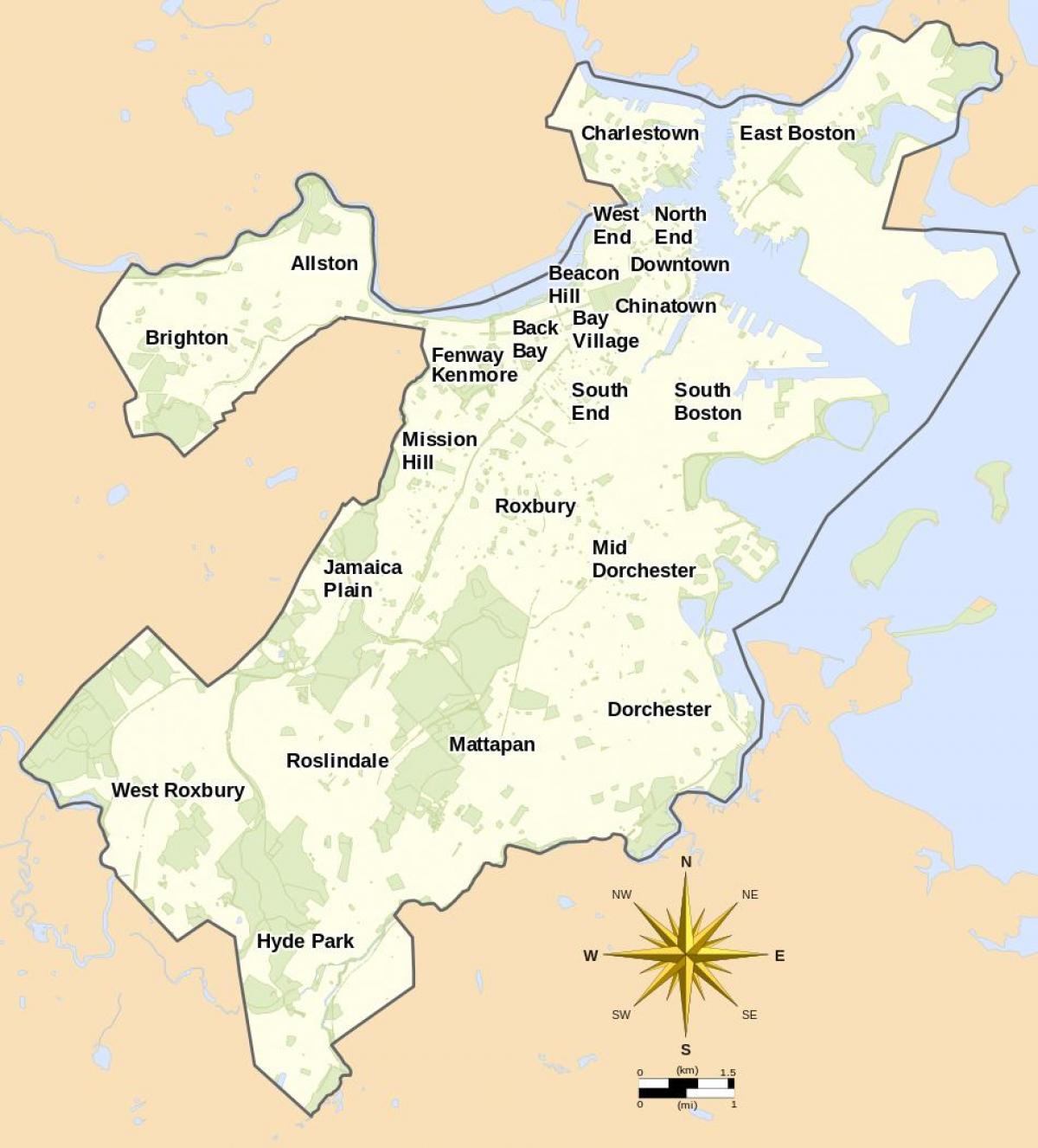 žemėlapis Bostone ir jo apylinkėse
