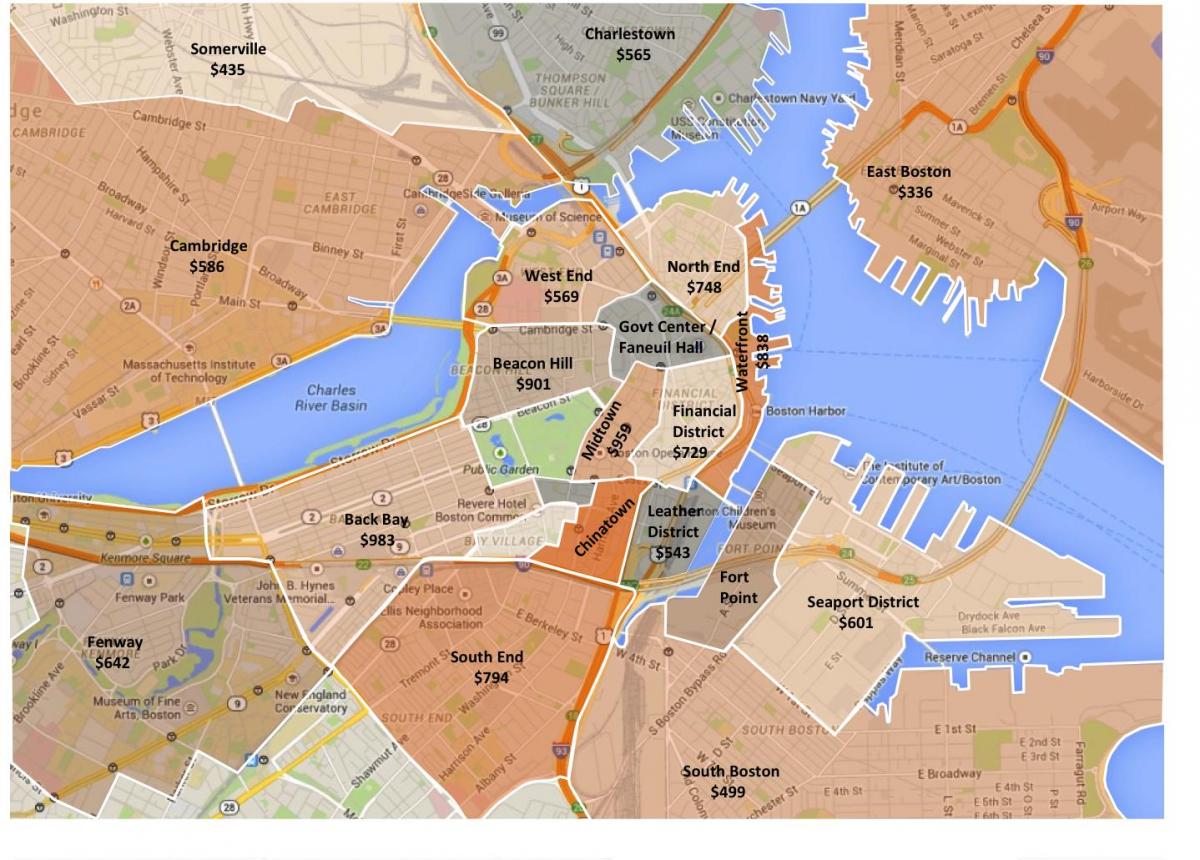 miestas Boston zonų žemėlapį