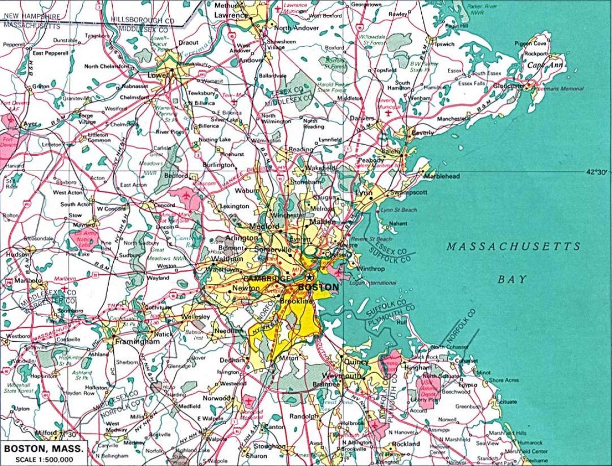 žemėlapis didesnis Boston srityje