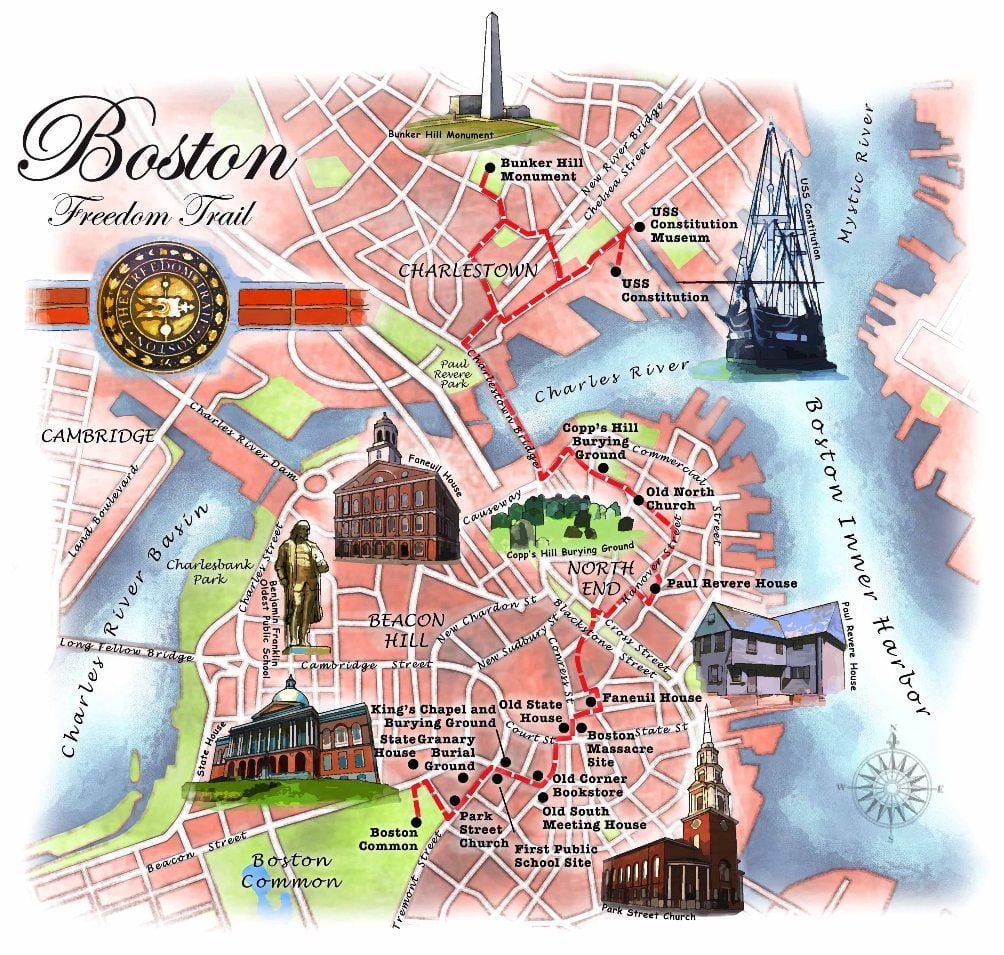 žemėlapis Bostono laisvės takas