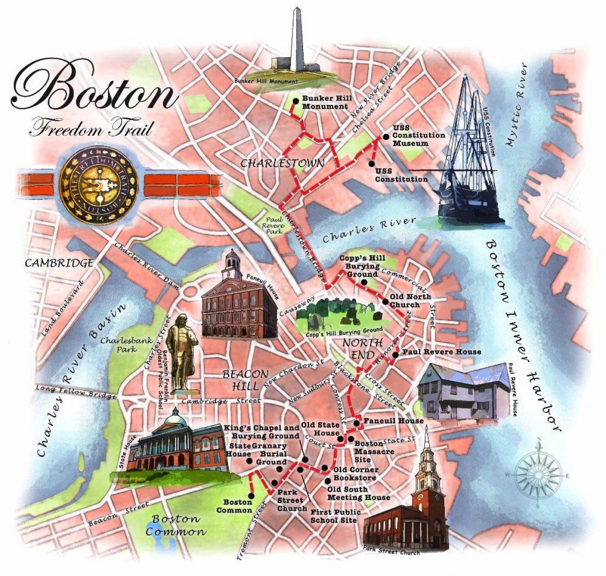 žemėlapis Bostono laisvės takas