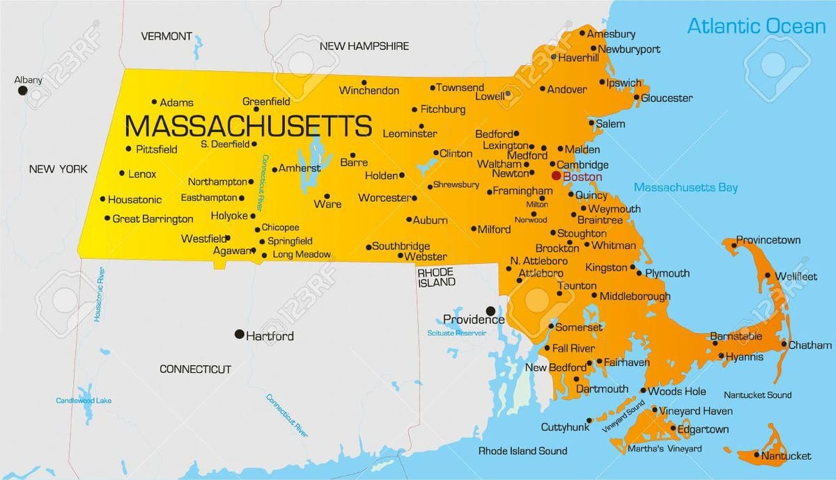 Massachuset žemėlapyje