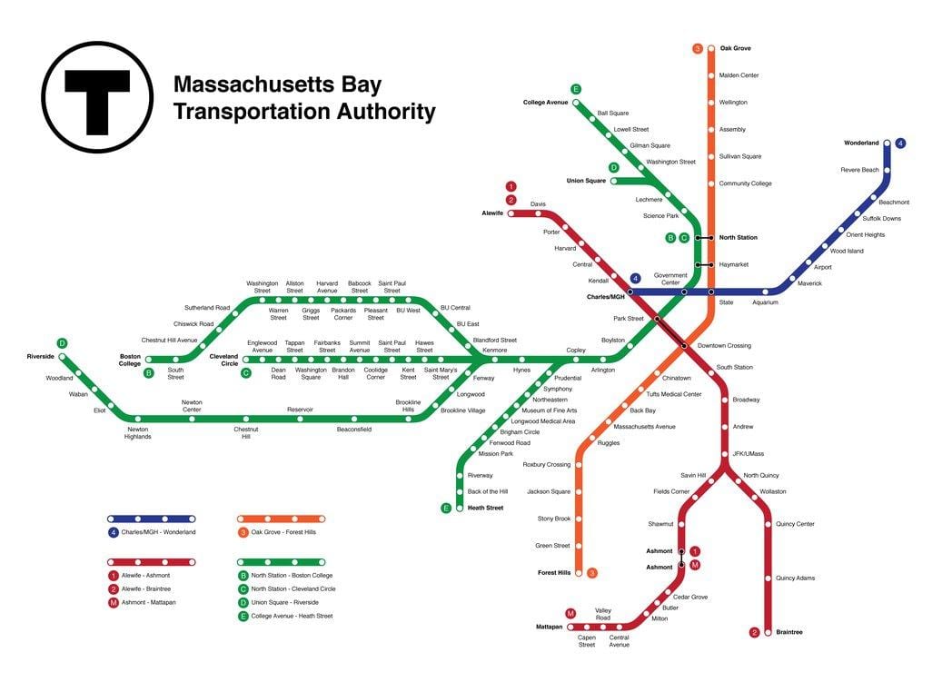 metro Bostono žemėlapyje