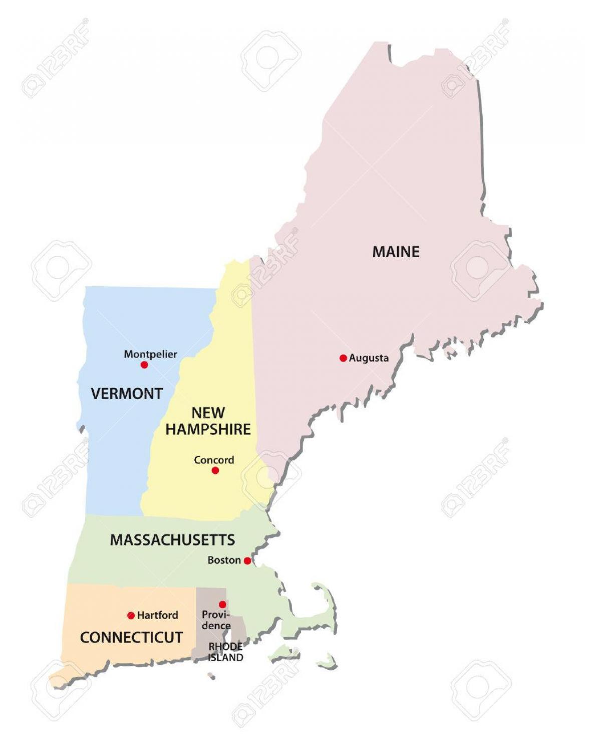 žemėlapis Naujosios Anglijos narių