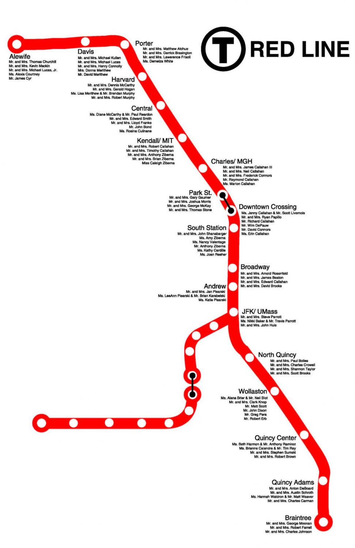 raudona linija Bostono žemėlapyje