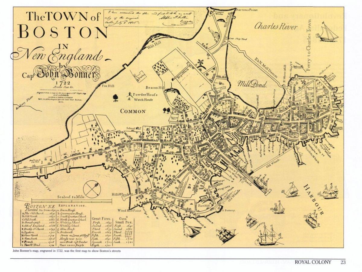 senas žemėlapis Boston