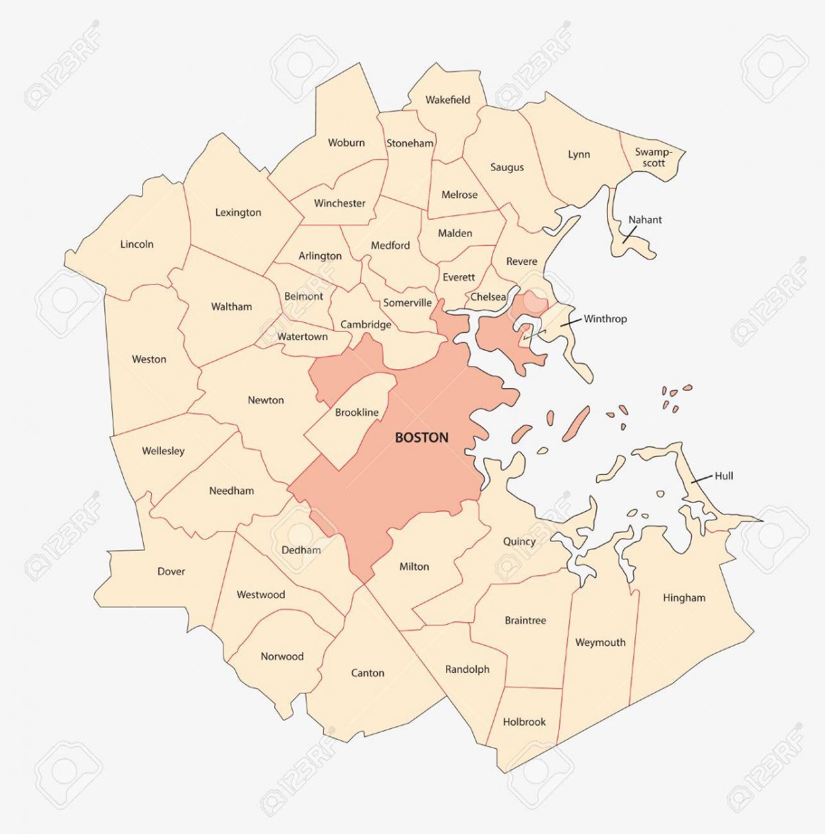 žemėlapis Boston srityje