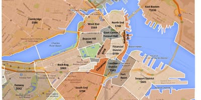 Miestas Boston zonų žemėlapį