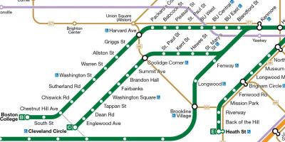 MBTA žalia linija žemėlapyje