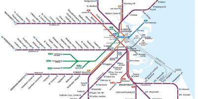 Priemiestinių geležinkelių žemėlapis Boston