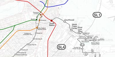 Sidabrinė linija žemėlapyje Boston